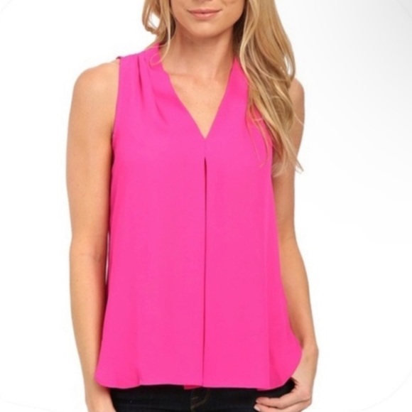 Vince Camuto Drape Front V-Neck Neon Blouse - Picture 1 of 4